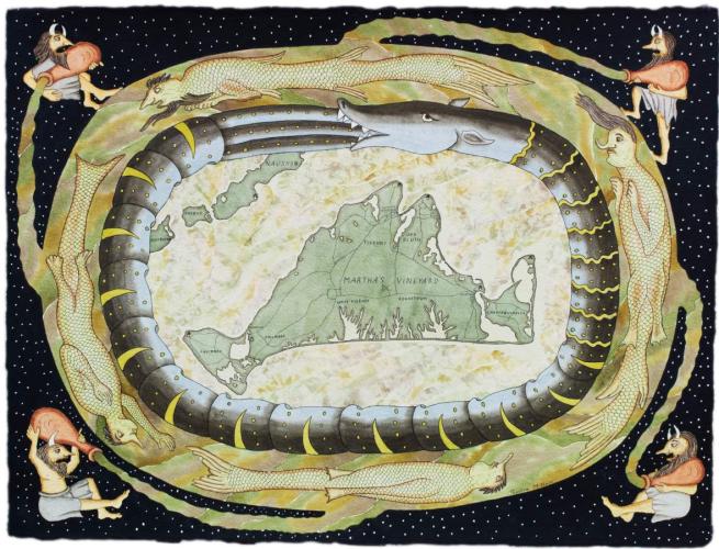Martha's Vineyard Map with Tide Demons , Black by Preston McAdoo