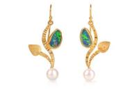 5-10-560 branch opal earrings with pearls by Ross Coppelman
