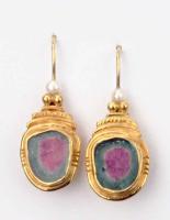 5-10-508 Watermelon Tourmaline Drops with Pearl by Ross Coppelman