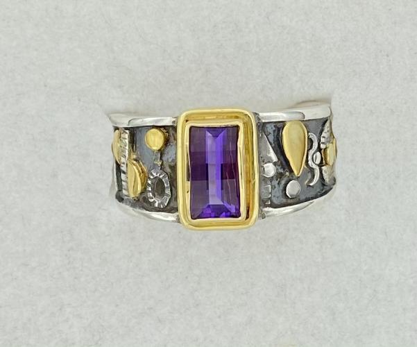 9-22-544 Amethyst Wide Tapered Hiero Band by Ross Coppelman