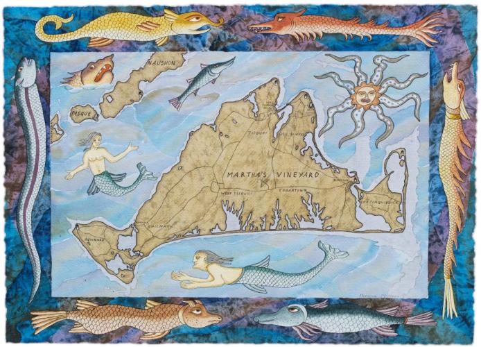 Small Blue Martha's Vineyard Map by Preston McAdoo