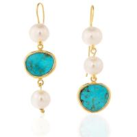 5-10-755 turquoise & pearl wire drop earrings, 18k by Ross Coppelman