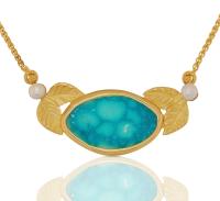 6-10-116 turquoise double leaf necklace by Ross Coppelman